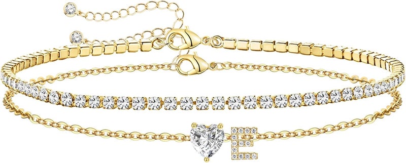 ABDOT Store Gold Initial Ankle Bracelets for Women Waterproof 14K Gold Filled Layered Anklets for Women Non Tarnish Women's Anklets Adjustable Large Ankle Summer Beach Foot Jewelry - Image 1